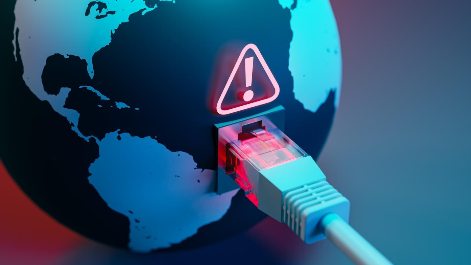 Small Business, Big Demands: The Case for Upgrading to Business Internet Now 3 Ethernet cable plugged into a globe with a red warning icon, symbolizing unreliable internet service and connectivity issues.