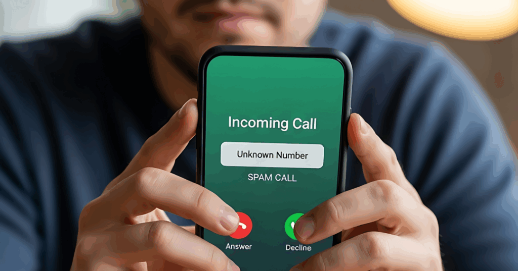 Man holding cell phone with incoming call marked as spam. Why is my business number marked as spam? 
